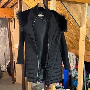 Calvin Klein Women's Black Puffer Jacket with Faux Fur